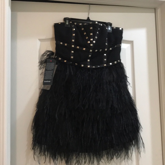 bebe black feather dress Lace & Feathers Black Dress for Girls